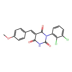 (5E)-1-(2,3-dichlorophenyl)-5-(4-methoxybenzylidene)pyrimidine-2,4,6(1H,3H,5H)-trione structure