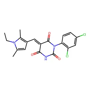 (5E)-1-(2,4-dichlorophenyl)-5-[(1-ethyl-2,5-dimethylpyrrol-3-yl)methylidene]-1,3-diazinane-2,4,6-trione structure