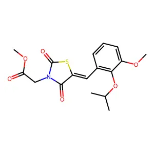 methyl {(5E)-5-[3-methoxy-2-(propan-2-yloxy)benzylidene]-2,4-dioxo-1,3-thiazolidin-3-yl}acetate structure