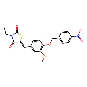 (5E)-3-ethyl-5-{3-methoxy-4-[(4-nitrobenzyl)oxy]benzylidene}-1,3-thiazolidine-2,4-dione structure