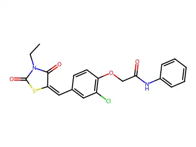 2-[2-chloro-4-[(E)-(3-ethyl-2,4-dioxo-1,3-thiazolidin-5-ylidene)methyl]phenoxy]-N-phenylacetamide structure