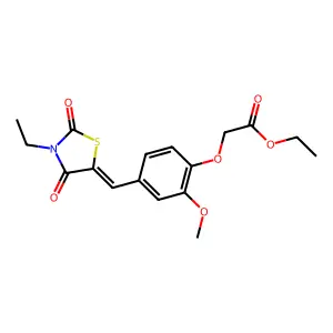 ethyl {4-[(E)-(3-ethyl-2,4-dioxo-1,3-thiazolidin-5-ylidene)methyl]-2-methoxyphenoxy}acetate structure