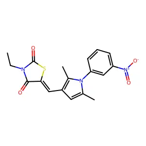 (5E)-5-[[2,5-dimethyl-1-(3-nitrophenyl)pyrrol-3-yl]methylidene]-3-ethyl-1,3-thiazolidine-2,4-dione structure