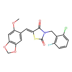 (5E)-3-(2-chloro-6-fluorobenzyl)-5-[(6-methoxy-1,3-benzodioxol-5-yl)methylidene]-1,3-thiazolidine-2,4-dione structure