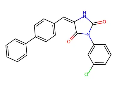 (5E)-5-(biphenyl-4-ylmethylidene)-3-(3-chlorophenyl)imidazolidine-2,4-dione structure