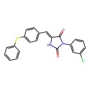 (5E)-3-(3-chlorophenyl)-5-[(4-phenylsulfanylphenyl)methylidene]imidazolidine-2,4-dione structure