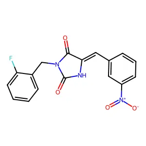 (5E)-3-(2-fluorobenzyl)-5-(3-nitrobenzylidene)imidazolidine-2,4-dione structure