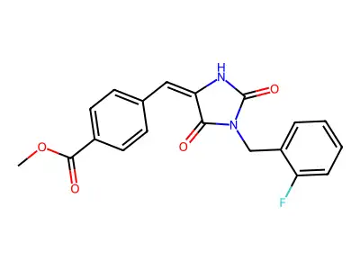 methyl 4-{(E)-[1-(2-fluorobenzyl)-2,5-dioxoimidazolidin-4-ylidene]methyl}benzoate structure