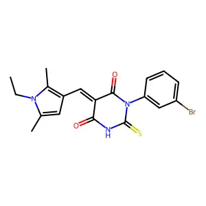 (5E)-1-(3-bromophenyl)-5-[(1-ethyl-2,5-dimethyl-1H-pyrrol-3-yl)methylidene]-2-thioxodihydropyrimidine-4,6(1H,5H)-dione structure