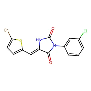 (5E)-5-[(5-bromothiophen-2-yl)methylidene]-3-(3-chlorophenyl)imidazolidine-2,4-dione structure