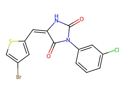 (5E)-5-[(4-bromothiophen-2-yl)methylidene]-3-(3-chlorophenyl)imidazolidine-2,4-dione structure