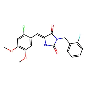 (5E)-5-(2-chloro-4,5-dimethoxybenzylidene)-3-(2-fluorobenzyl)imidazolidine-2,4-dione structure