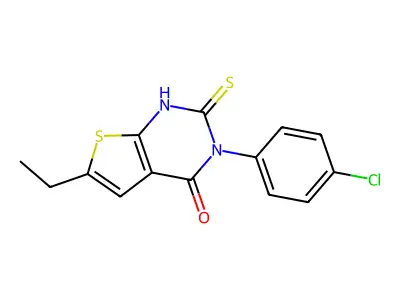 3-(4-chlorophenyl)-6-ethyl-2-sulfanylthieno[2,3-d]pyrimidin-4(3H)-one structure