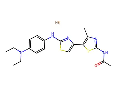 N-[5-[2-[4-(Diethylamino)anilino]-1,3-thiazol-4-yl]-4-methyl-1,3-thiazol-2-yl]acetamide;hydrobromide structure