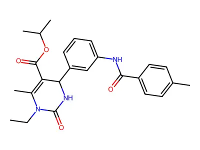 propan-2-yl 3-ethyl-4-methyl-6-[3-[(4-methylbenzoyl)amino]phenyl]-2-oxo-1,6-dihydropyrimidine-5-carboxylate structure