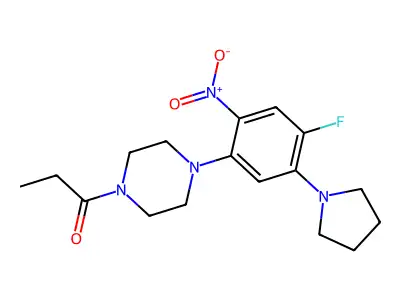 1-[4-Fluoro-2-nitro-5-(1-pyrrolidinyl)phenyl]-4-propionylpiperazine structure