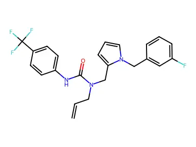 1-[[1-[(3-fluorophenyl)methyl]pyrrol-2-yl]methyl]-1-prop-2-enyl-3-[4-(trifluoromethyl)phenyl]urea structure