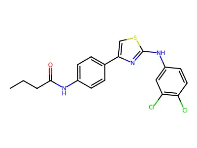 N-[4-[2-[(3,4-dichlorophenyl)amino]-1,3-thiazol-4-yl]phenyl]butanamide structure