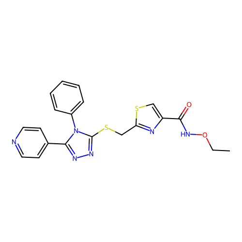 N-ethoxy-2-[(4-phenyl-5-pyridin-4-yl-1,2,4-triazol-3-yl)sulfanylmethyl]-1,3-thiazole-4-carboxamide structure