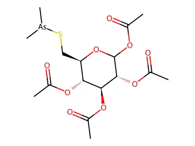 1,2,3,4-tetra-O-acetyl-6-S-(dimethylarsanyl)-6-thiohexopyranose structure