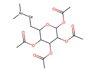 1,2,3,4-tetra-O-acetyl-6-Se-(dimethylarsanyl)-6-selenohexopyranose structure