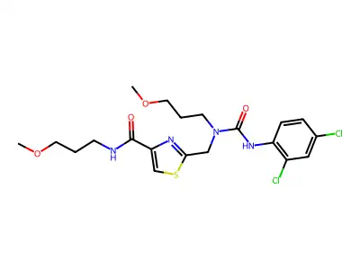 2-[[(2,4-dichlorophenyl)carbamoyl-(3-methoxypropyl)amino]methyl]-N-(3-methoxypropyl)-1,3-thiazole-4-carboxamide structure