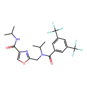 2-({[3,5-bis(trifluoromethyl)benzoyl](propan-2-yl)amino}methyl)-N-(propan-2-yl)-1,3-oxazole-4-carboxamide structure