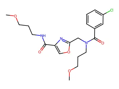 2-[[(3-chlorobenzoyl)-(3-methoxypropyl)amino]methyl]-N-(3-methoxypropyl)-1,3-oxazole-4-carboxamide structure