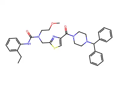 1-[[4-(4-benzhydrylpiperazine-1-carbonyl)-1,3-thiazol-2-yl]methyl]-3-(2-ethylphenyl)-1-(2-methoxyethyl)urea structure