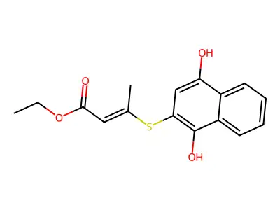 Ethyl 3-(1,4-dihydroxynaphthalen-2-yl)sulfanylbut-2-enoate structure