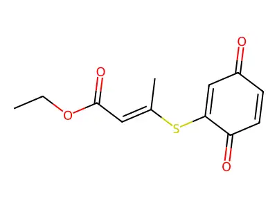 ethyl (E)-3-(3,6-dioxocyclohexa-1,4-dien-1-yl)sulfanylbut-2-enoate structure