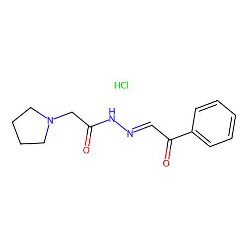 1-Pyrrolidineacetic acid, phenacylidenehydrazide, hydrochloride structure