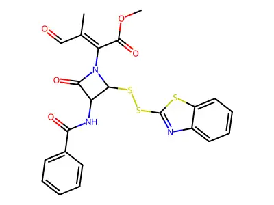 1-Azetidineacetic acid,2-(2-benzothiazolyldithio)-3-(benzoylamino)-a-(1-methyl-2-oxoethylidene)-4-oxo-, methyl ester,[2R-[1(Z),2a,3a]]- (9CI) structure