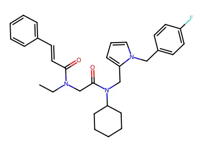 N-[2-[cyclohexyl-[[1-[(4-fluorophenyl)methyl]pyrrol-2-yl]methyl]amino]-2-oxoethyl]-N-ethyl-3-phenylprop-2-enamide structure