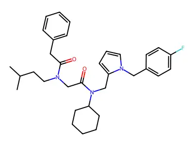 N-[2-[cyclohexyl-[[1-[(4-fluorophenyl)methyl]pyrrol-2-yl]methyl]amino]-2-oxoethyl]-N-(3-methylbutyl)-2-phenylacetamide structure