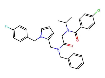 N-[2-[benzyl-[[1-[(4-fluorophenyl)methyl]pyrrol-2-yl]methyl]amino]-2-oxoethyl]-4-chloro-N-propan-2-ylbenzamide structure
