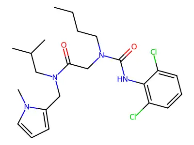 2-[butyl-[(2,6-dichlorophenyl)carbamoyl]amino]-N-(2-methylpropyl)-N-[(1-methylpyrrol-2-yl)methyl]acetamide structure