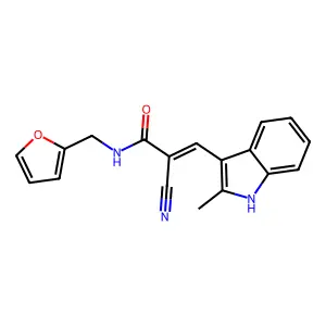 (E)-2-cyano-N-(furan-2-ylmethyl)-3-(2-methyl-1H-indol-3-yl)prop-2-enamide structure