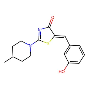 (5Z)-5-(3-hydroxybenzylidene)-2-(4-methylpiperidin-1-yl)-1,3-thiazol-4(5H)-one structure