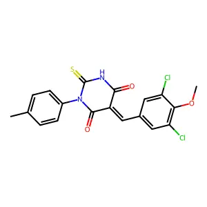 5-(3,5-dichloro-4-methoxybenzylidene)-1-(4-methylphenyl)-2-thioxodihydro-4,6(1H,5H)-pyrimidinedione structure