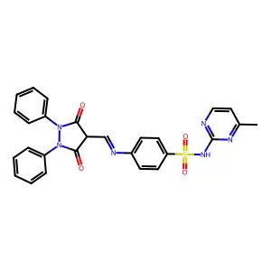 4-[(3,5-dioxo-1,2-diphenylpyrazolidin-4-yl)methylideneamino]-N-(4-methylpyrimidin-2-yl)benzenesulfonamide structure