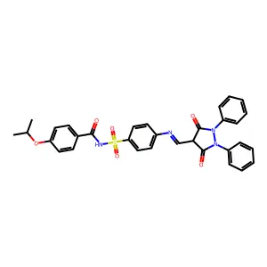 N-(4-{(E)-[(3,5-Dioxo-1,2-diphenylpyrazolidin-4-yl)methylidene]amino}benzene-1-sulfonyl)-4-[(propan-2-yl)oxy]benzamide structure