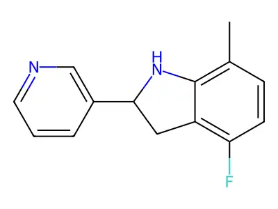 4-fluoro-7-methyl-2-pyridin-3-yl-2,3-dihydro-1H-indole structure