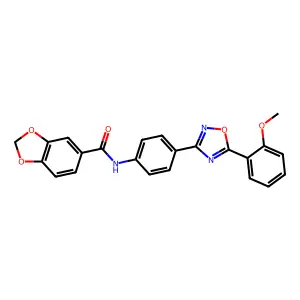 N-[4-[5-(2-methoxyphenyl)-1,2,4-oxadiazol-3-yl]phenyl]-1,3-benzodioxole-5-carboxamide structure