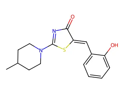 (5Z)-5-(2-hydroxybenzylidene)-2-(4-methylpiperidin-1-yl)-1,3-thiazol-4(5H)-one structure
