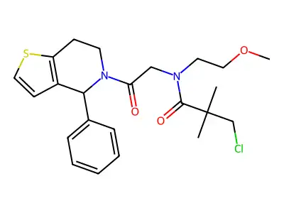 3-chloro-N-(2-methoxyethyl)-2,2-dimethyl-N-[2-oxo-2-(4-phenyl-6,7-dihydro-4H-thieno[3,2-c]pyridin-5-yl)ethyl]propanamide structure