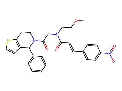 N-(2-methoxyethyl)-3-(4-nitrophenyl)-N-[2-oxo-2-(4-phenyl-6,7-dihydro-4H-thieno[3,2-c]pyridin-5-yl)ethyl]prop-2-enamide structure
