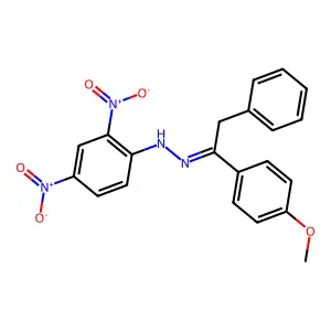 N-[[1-(4-methoxyphenyl)-2-phenylethylidene]amino]-2,4-dinitroaniline structure