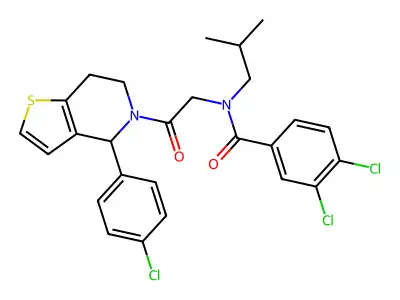 3,4-dichloro-N-[2-[4-(4-chlorophenyl)-6,7-dihydro-4H-thieno[3,2-c]pyridin-5-yl]-2-oxoethyl]-N-(2-methylpropyl)benzamide structure
