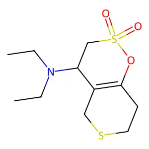 N,N-diethyl-2,2-dioxo-4,5,7,8-tetrahydro-3H-thiopyrano[3,4-e]oxathiin-4-amine structure